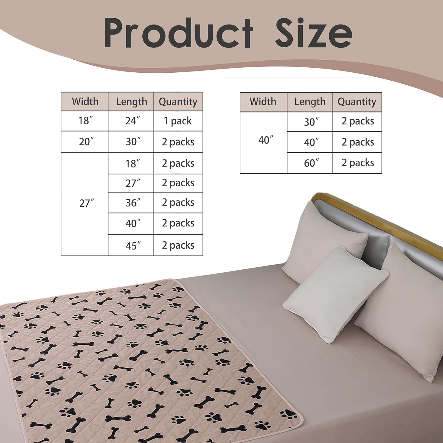Almohadillas Wahable antideslizantes para perros pequeños, almohadillas para entrenamiento de absorción de agua (32 x 40 pulgadas, beige) 2 paquetes