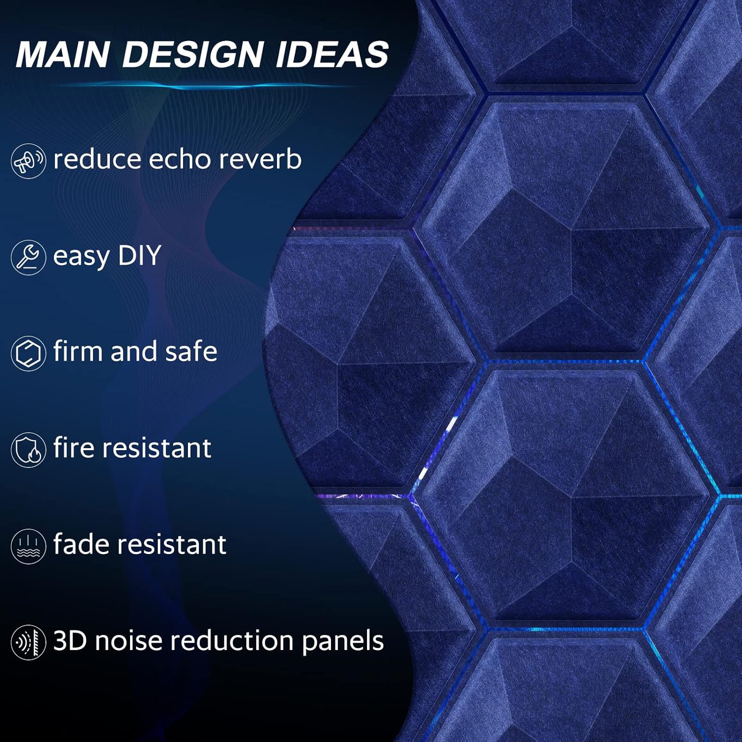 Paquete de 12 paneles acústicos hexagonales 3D, paneles acústicos de 14 x 14 x 0.2 pulgadas, paneles acústicos de pared, paneles de pared