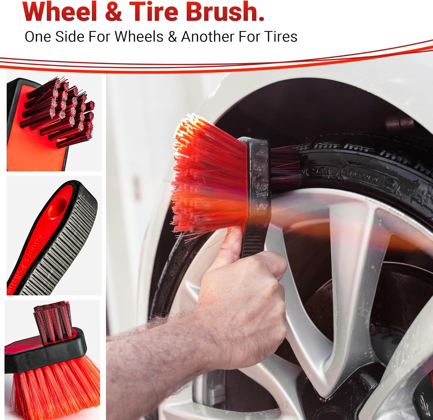 Adam’s Polishes Paquete de cepillos para ruedas detalladas, cepillos de limpieza de automóviles para limpiadores de ruedas y neumáticos, incluye