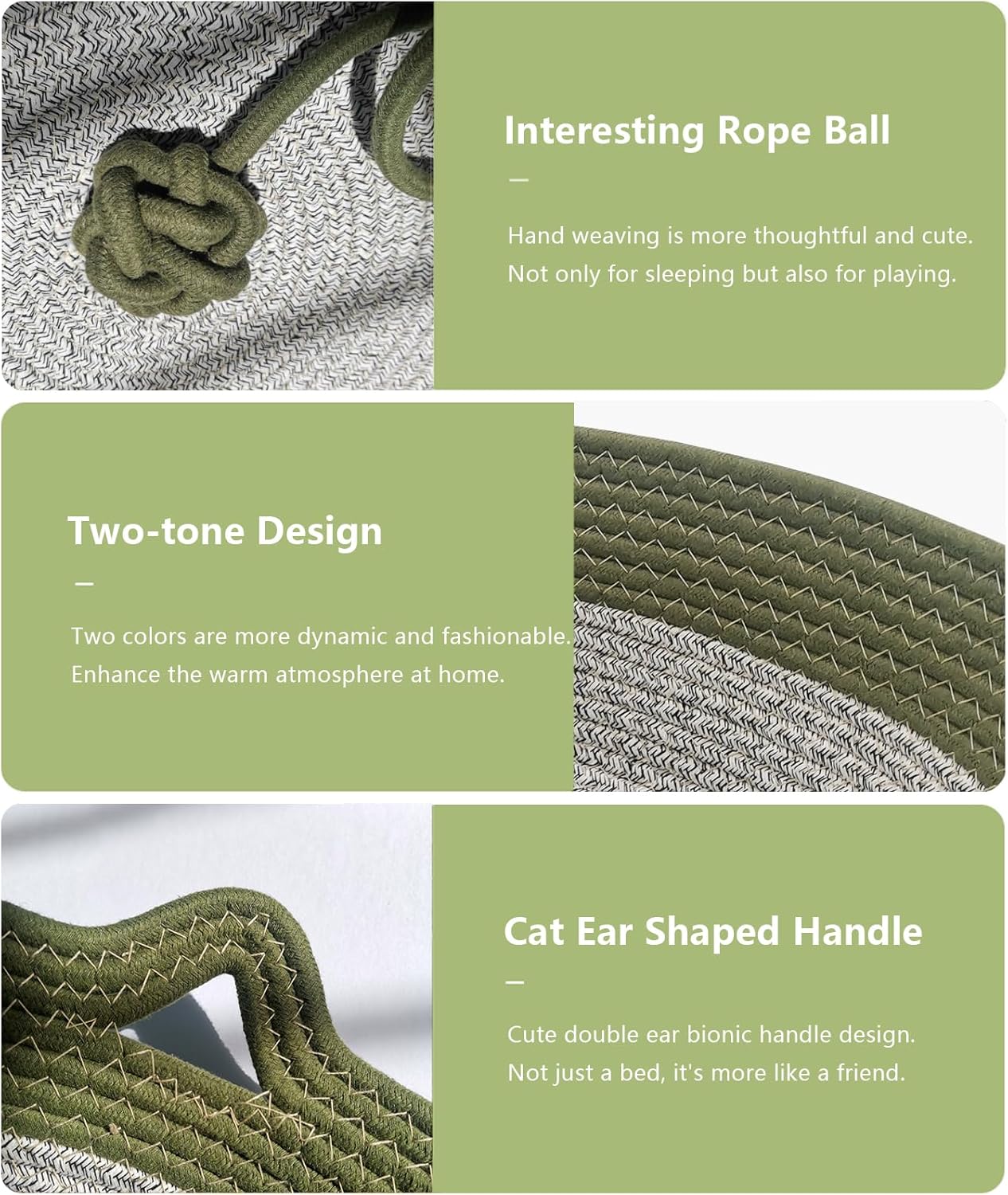 Panbo Cama tejida a mano para gatos con cola de juguete, casa en forma de gatito, almohadilla de algodón natural y lino para gatos, transpirable e