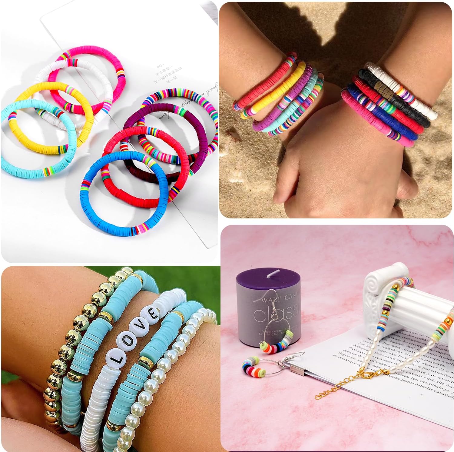 Woixiow Cuentas de arcilla, 5500 cuentas de arcilla polimérica para hacer pulseras, cuentas de arcilla de 28 colores para kit de fabricación de