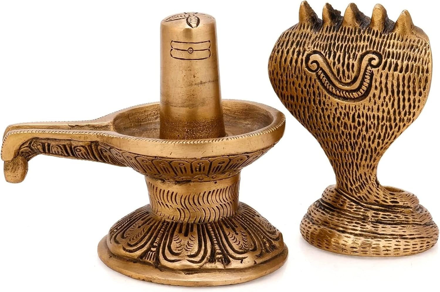 Shiva Ling de latón hecho a mano Shiv Lingam con estatua de latón Sheshnaag Ídolo Murti para el templo casero y Pooja 6.5 pulgadas hecho a mano en