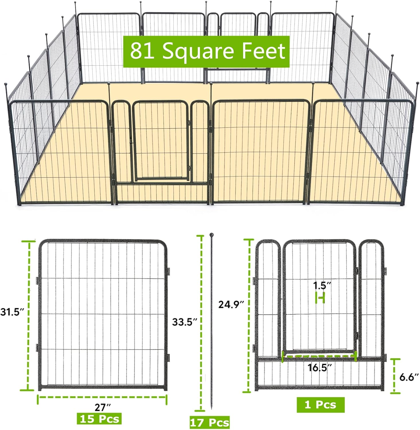 TMEE Valla de jardín 16 paneles de 36 x 32 pulgadas, valla decorativa de metal para jardín con 2 puertas, barrera de animales para paisaje al aire