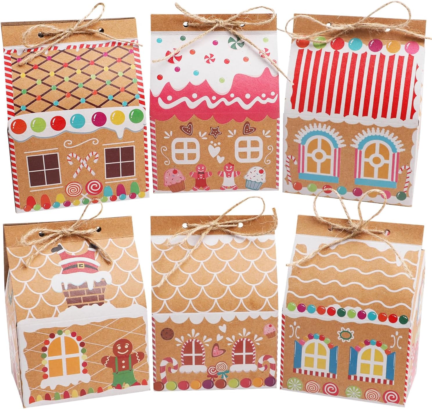 SULOLI 24 cajas de regalo de papel kraft de Navidad, dulces de Navidad, bolsas de golosinas estilo casa para regalos de fiesta de Navidad
