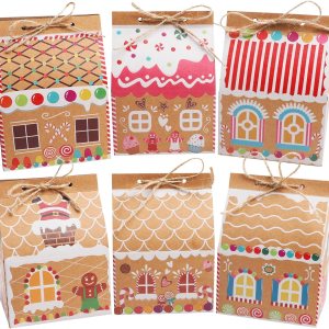 SULOLI 24 cajas de regalo de papel kraft de Navidad, dulces de Navidad, bolsas de golosinas estilo casa para regalos de fiesta de Navidad SULOLI 24 cajas de regalo de papel kraft de Navidad, dulces de Navidad, bolsas de golosinas estilo casa para regalos de fiesta de Navidad