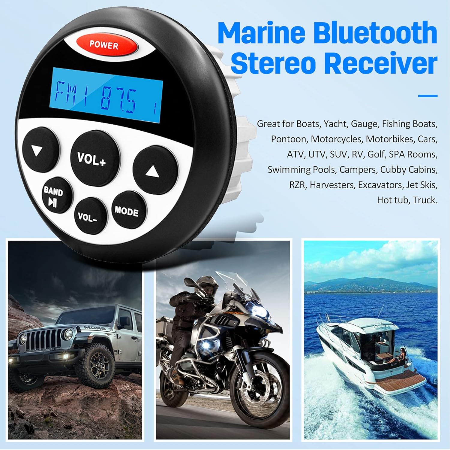 Boat Marine Audio System Stereo Receiver Paquete de altavoces – MP3 USB AM FM Radio marina impermeable con altavoz marino negro de 4 pulgadas y