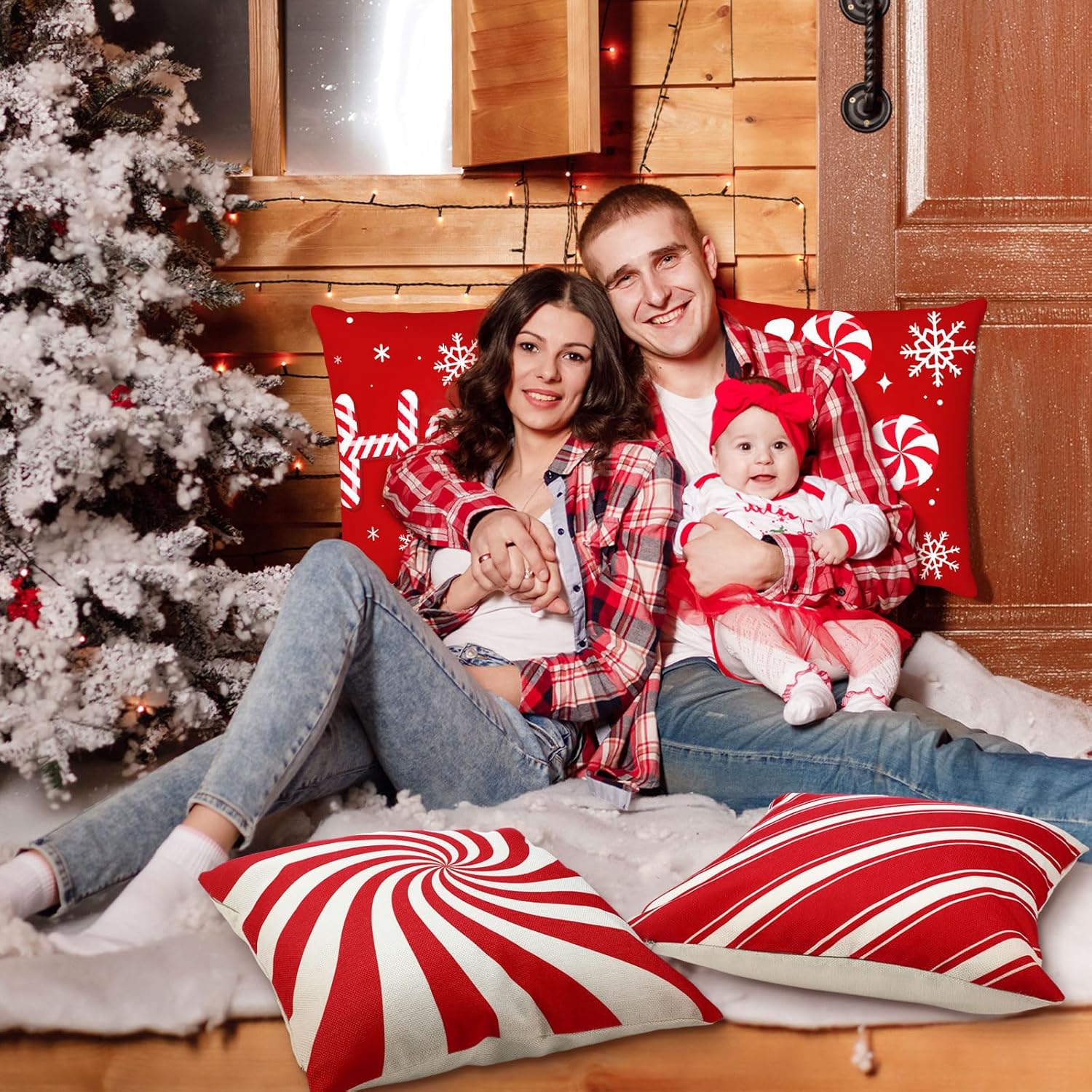 Buryeah Juego de 6 fundas de almohada de Navidad de 18 x 18 pulgadas, fundas de almohada decorativas de bastones de caramelo, fundas de almohada