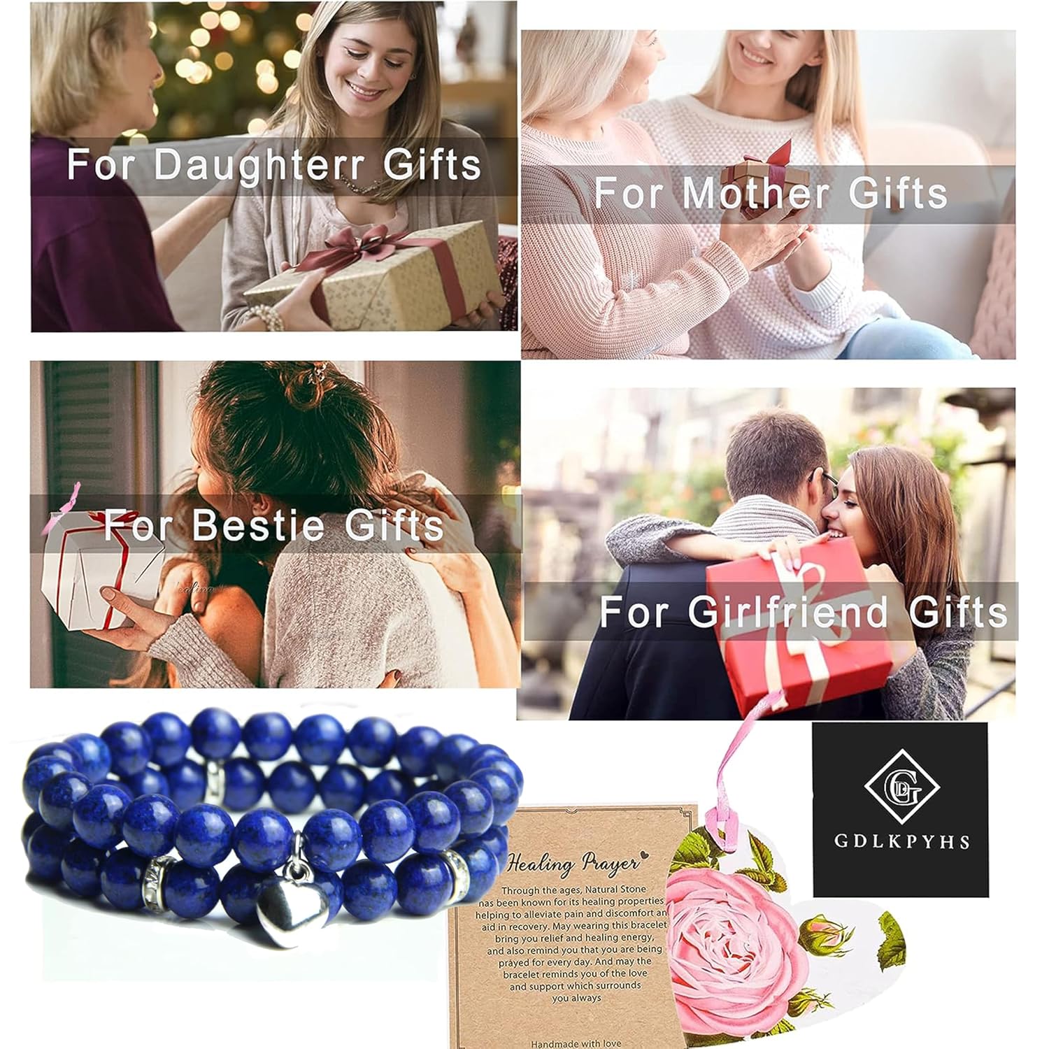 Healing Bracelets for Women – Lapis Lazuli Bracelet – Healing Prayers Crystal Bracelet, 8mm Natural Stone Anti Anxiety Stress Relief Yoga Beads Get