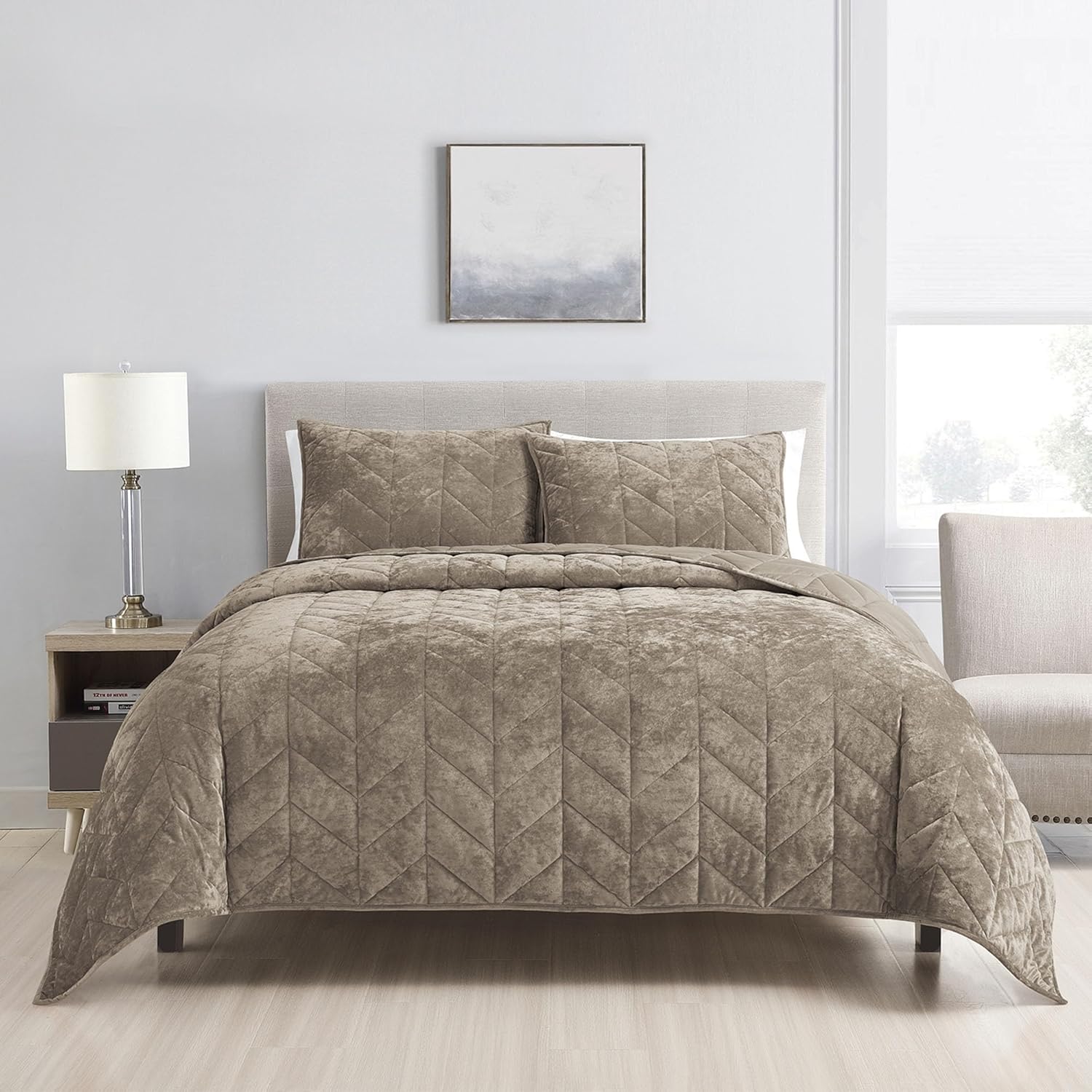 Juego de ropa de cama Queen  Edredón de terciopelo de lujo para verano, tamaño matrimonialqueen, colchas desgastadas color caqui tamaño Queen