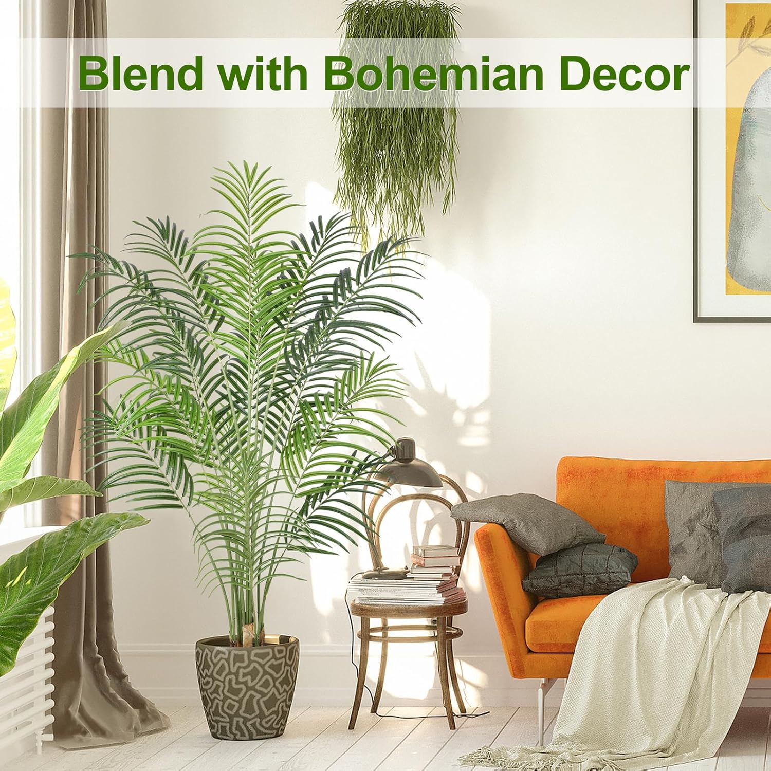 Keeplush Palmera artificial de 5.5 pies de alto, decoración de interiores con 15 troncos y diseño de corteza real, palmera areca tropical sintética