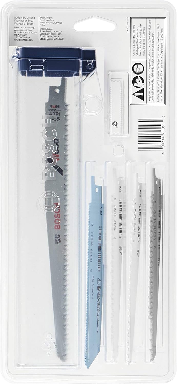 BOSCH RSAP8PK – Juego surtido de 8 hojas de sierra recíproca multiusos, ideal para aplicaciones en madera, madera con clavos, metal, paneles de