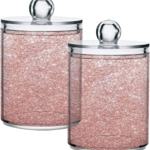 Dispensador de soporte Qtip de oro rosa brillante con tapas, 2 unidades, juego organizador de almacenamiento de baño de 14 onzas, tarros de Dispensador de soporte Qtip de oro rosa brillante con tapas, 2 unidades, juego organizador de almacenamiento de baño de 14 onzas, tarros de