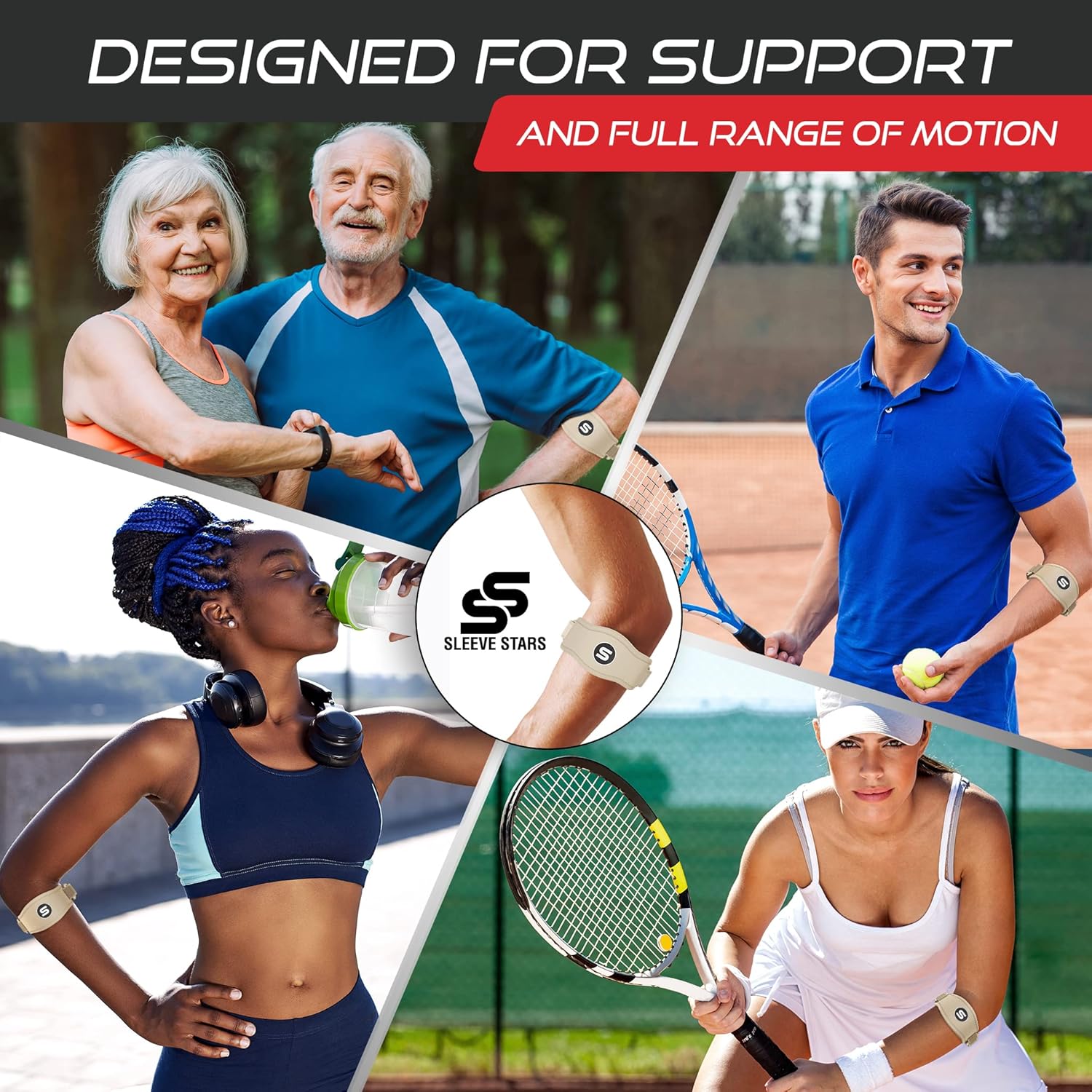 Sleeve Stars – Codera de tenis para hombres y mujeres, codo para tendinitis, codo y correa para golfistas, banda de contrafuerza para alivio del