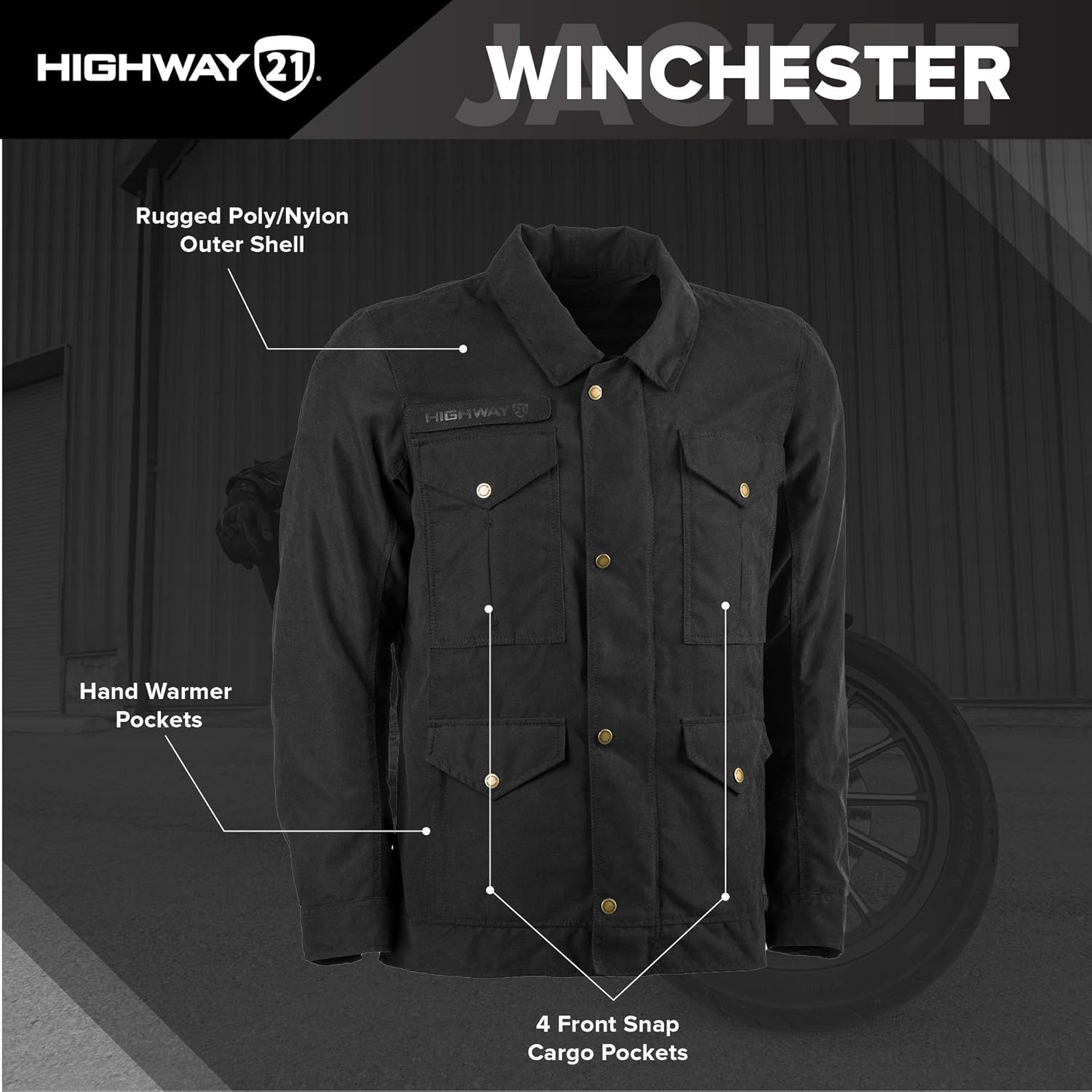 HIGHWAY 21 Winchester – Chaqueta para hombre, equipo de motocicleta de calle, ropa de equitación resistente, carcasa exterior de poliéster y nailon