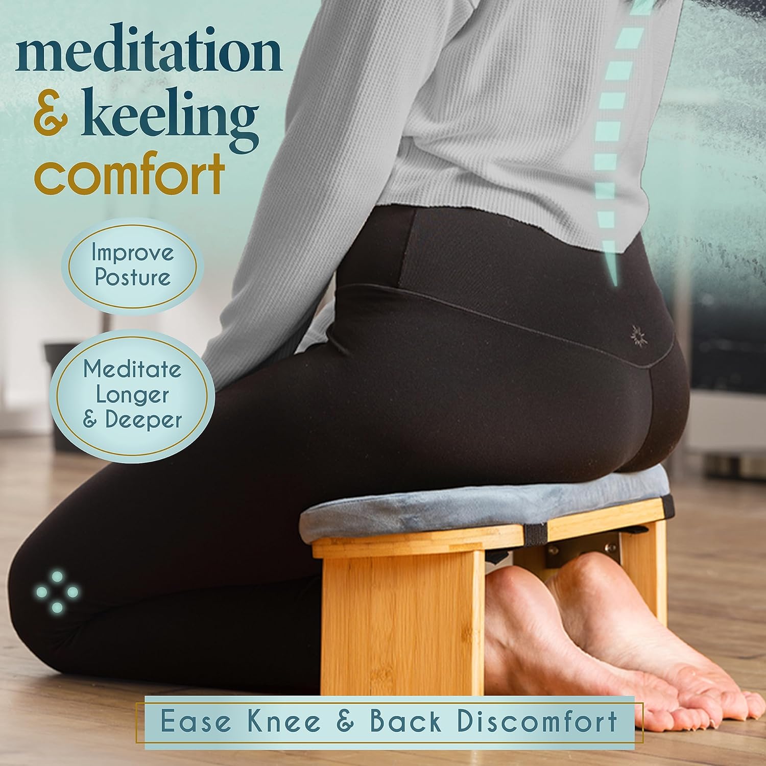 Florensi Banco de meditación  Taburete de meditación de bambú, plegable y ergonómico, banco de oración resistente con cojín de meditación, cómodo