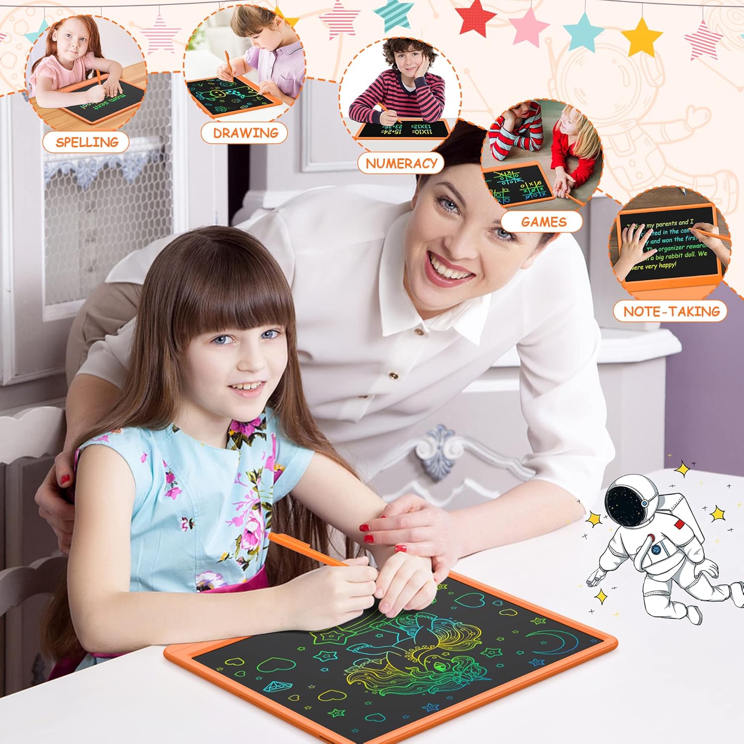 GIGART Tableta de escritura LCD para niños, tableta de dibujo de 15 pulgadas para niños, colorida tabla de dibujo borrable, regalos educativos de