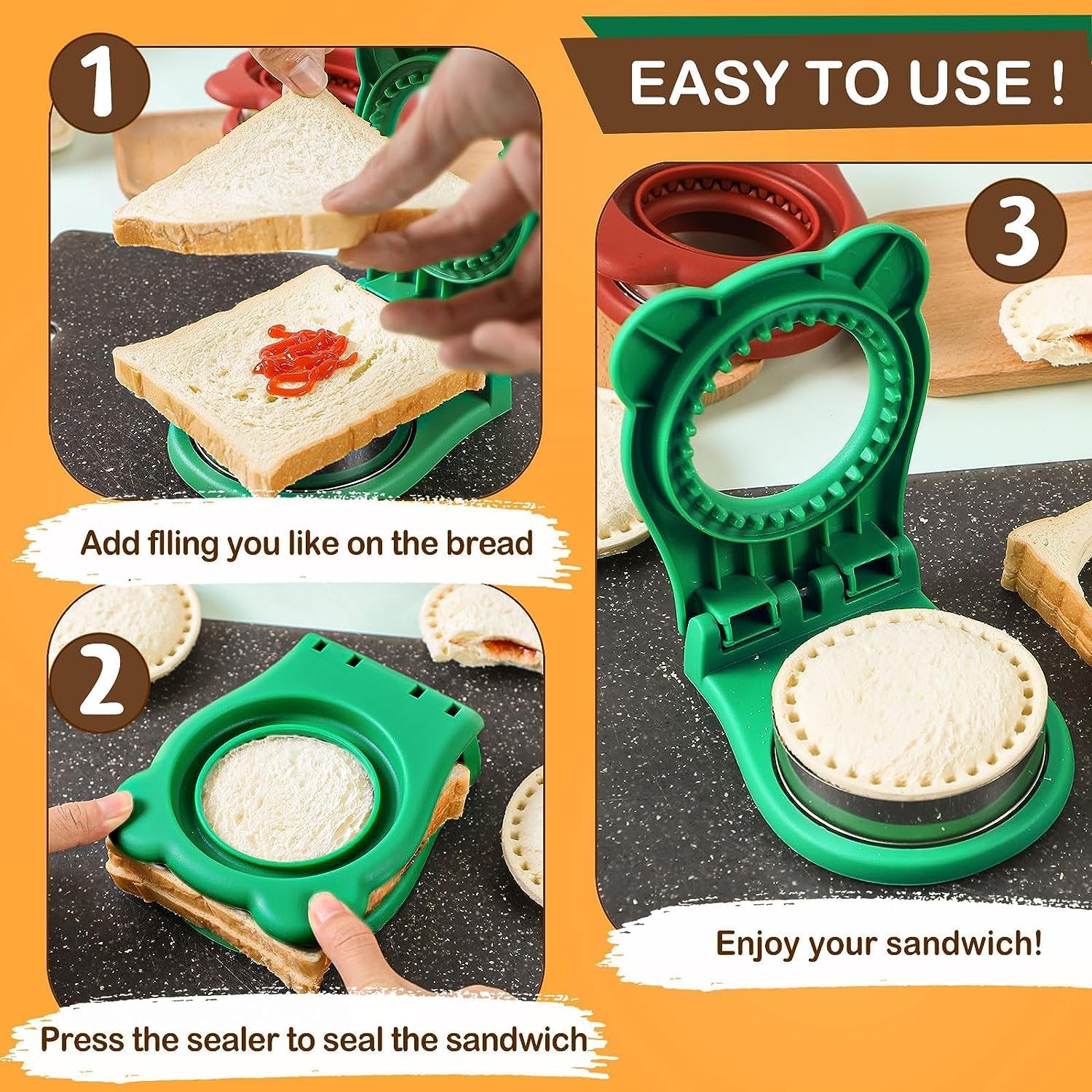 Juego de cortador y sellador de sándwiches para niños, panqueques para sándwich y caja Bento (1, verde)