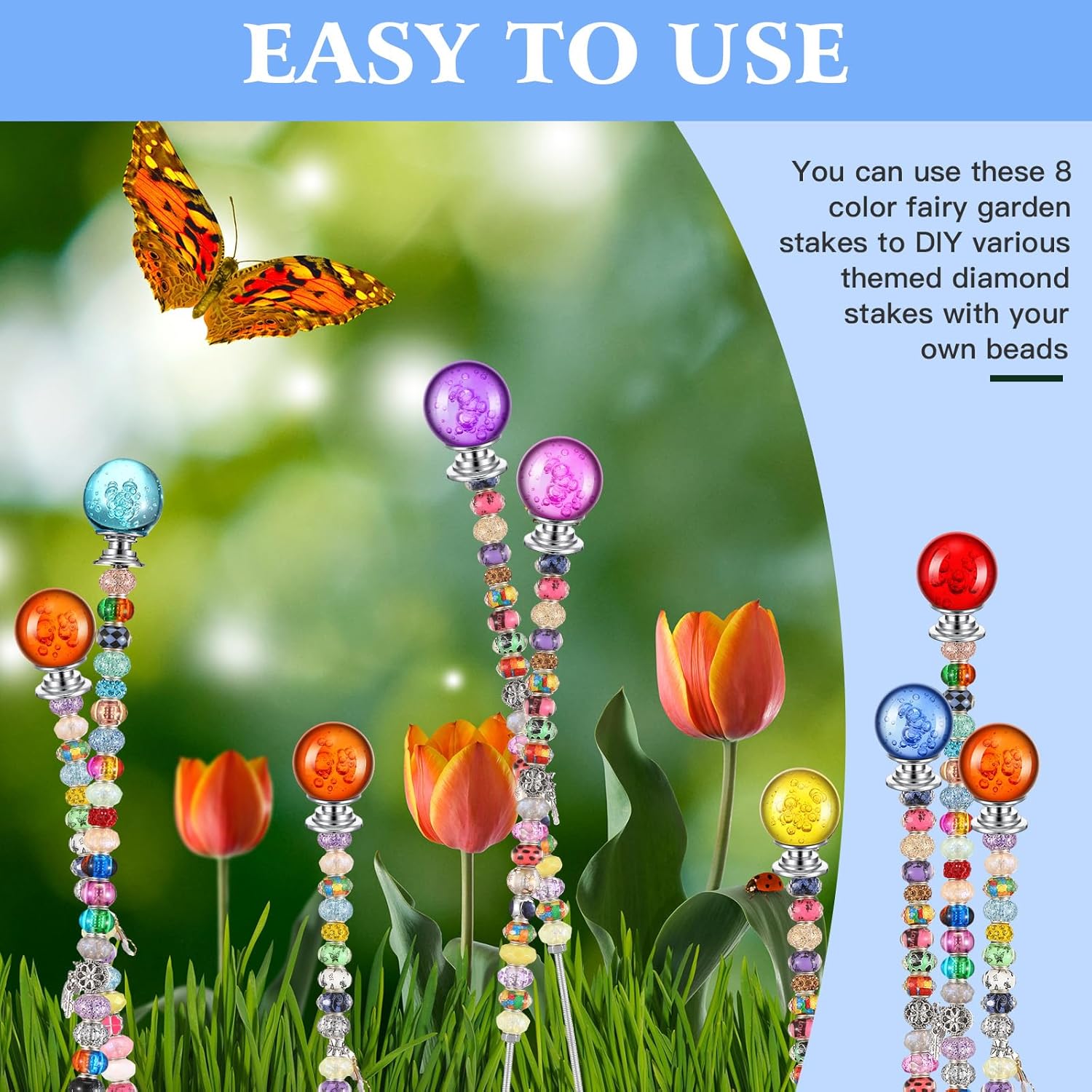 Paquete de 8 varitas de estacas de cuentas para jardín de hadas DIY incluye 8 varillas roscadas de 832 pulgadas y 12 pulgadas, 8 tuercas hexagonales