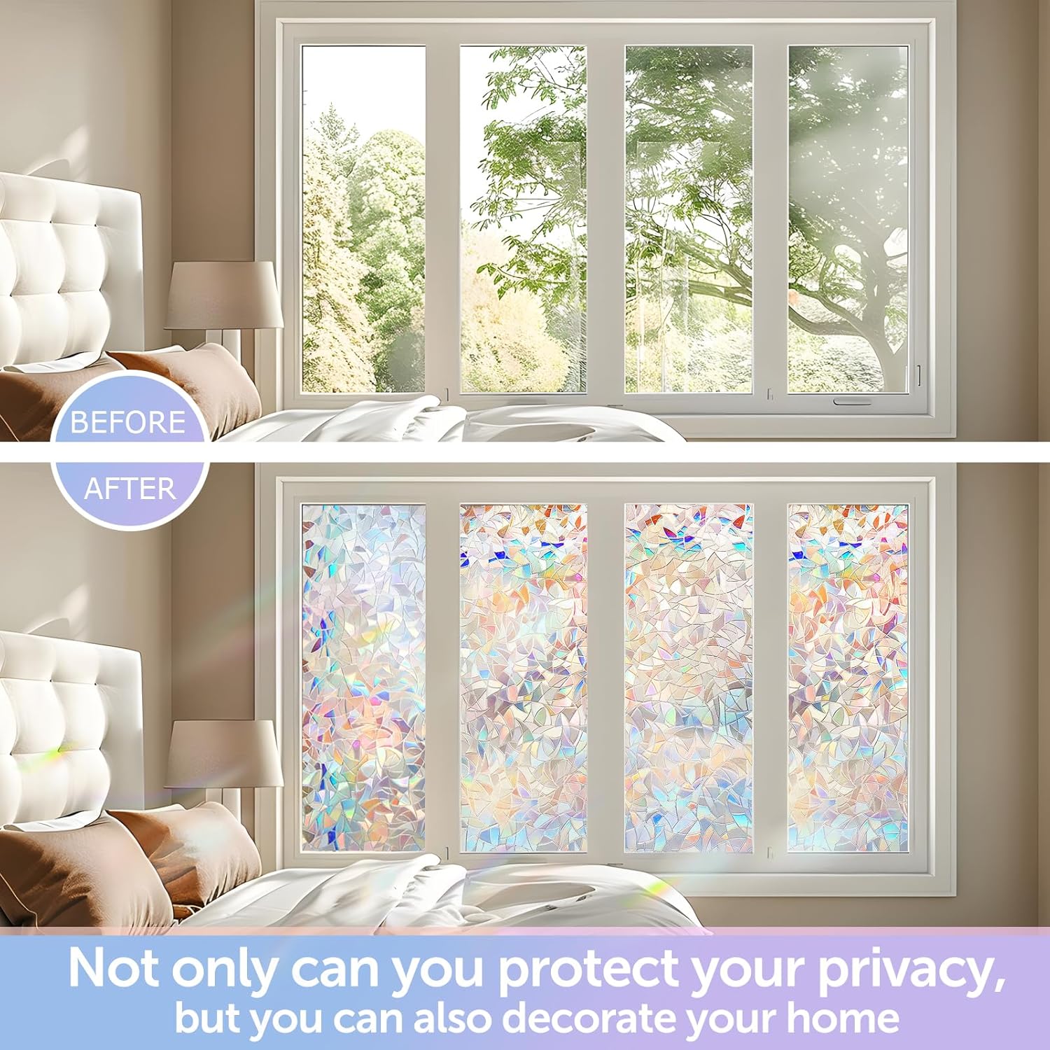 HIDBEA Película de privacidad para ventana, no adhesiva, película de vidrieras de colores arcoíris, reutilizable, anti rayos UV, película decorativa