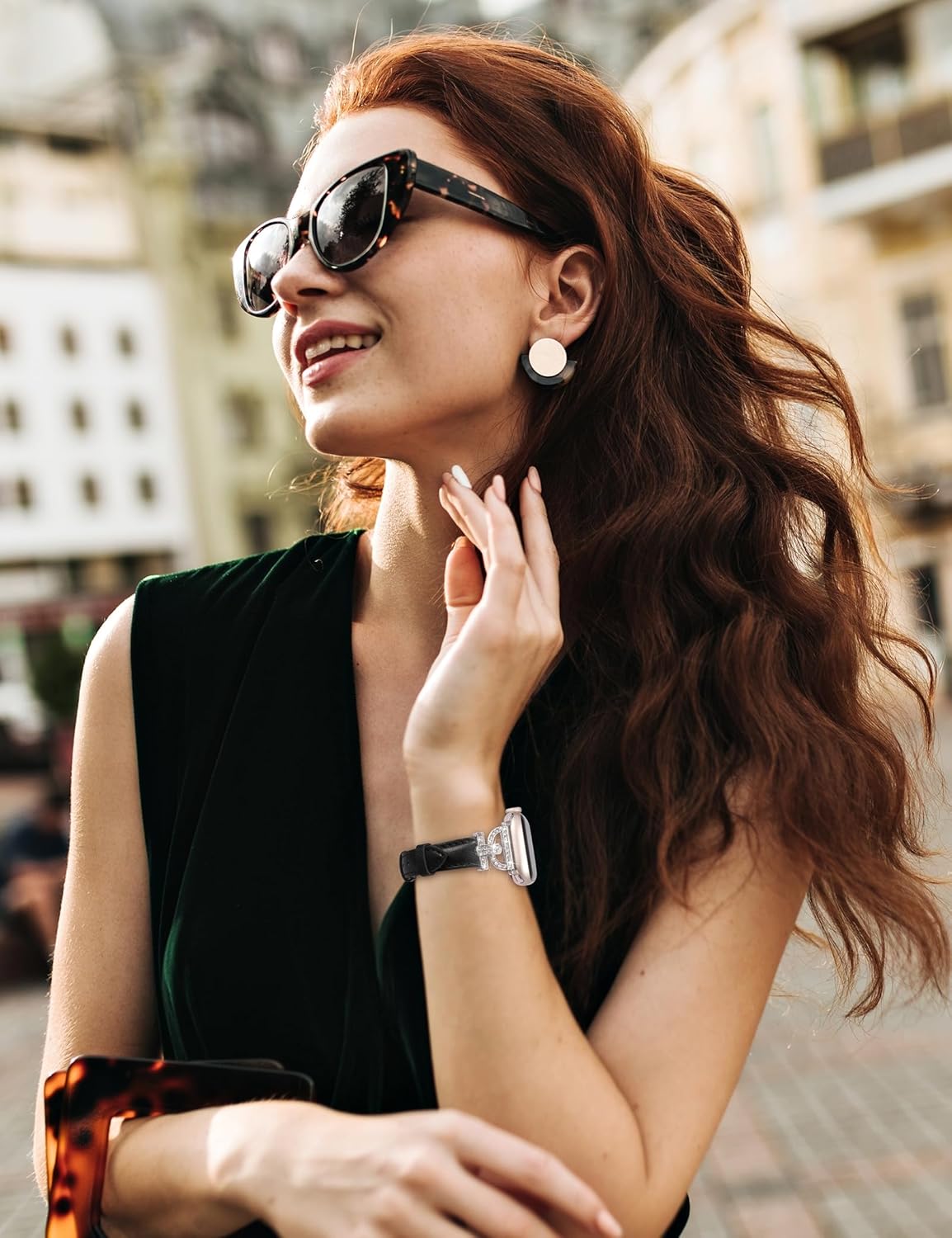 TOYOUTHS Correa de cuero compatible con Apple Watch Band 3840414244451.929 in, correa delgada y elegante para mujer con hebilla de metal de diamante