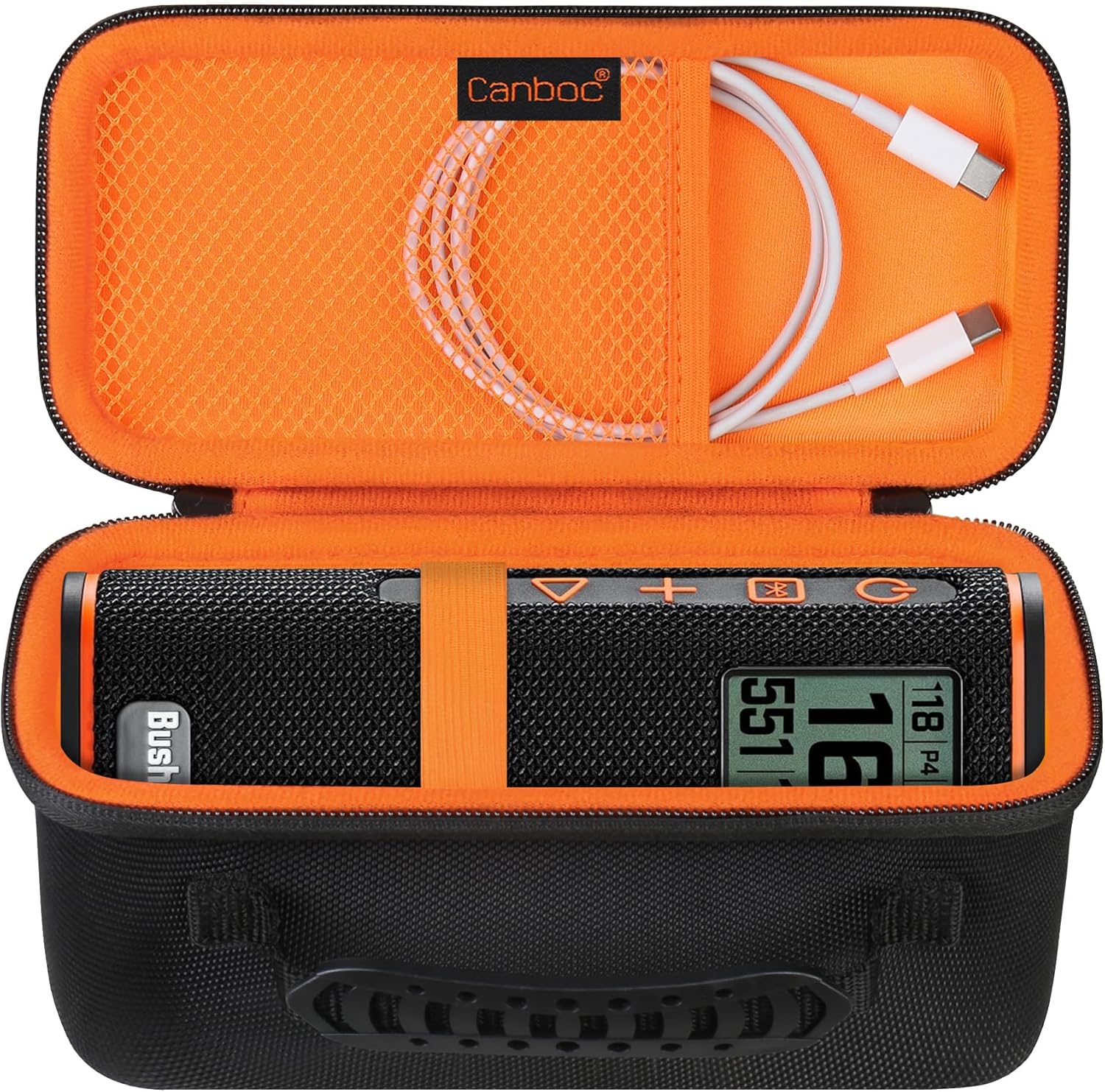 Canboc Estuche rígido de transporte para altavoz GPS Bushnell Wingman View Golf, bolsillo de malla para cables de carga y accesorios, negro+naranja