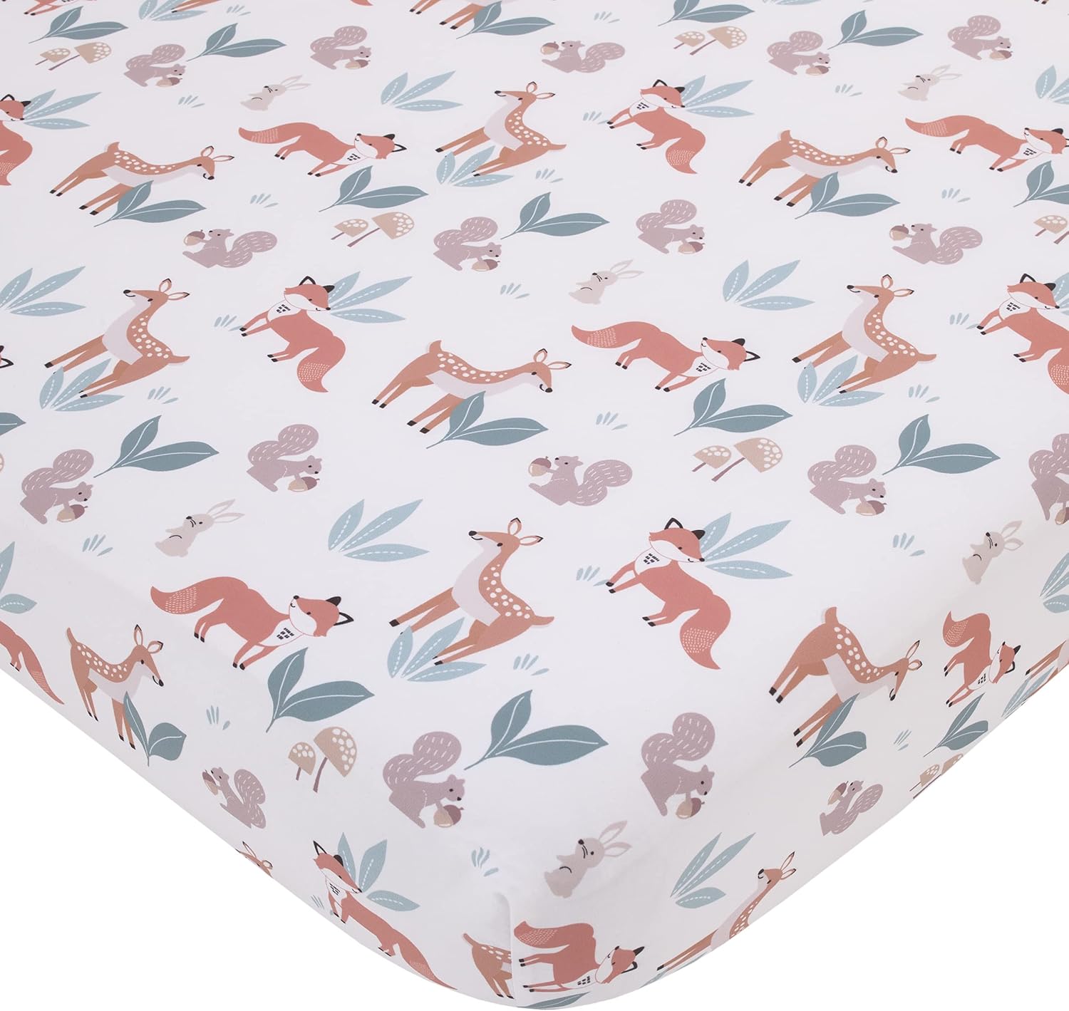 Little Love by NoJo Woodland Meadow – Sábana bajera ajustable para cuna, color bronceado, óxido, salvia y White Forest Friends