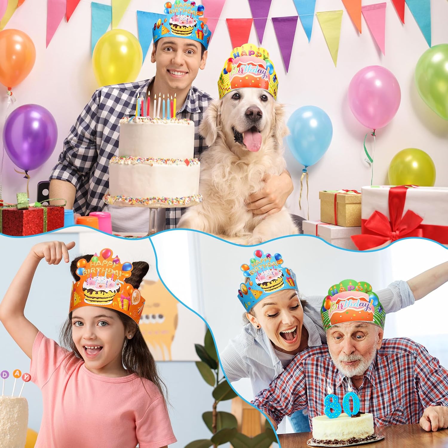 Zonon 36 coronas de cumpleaños para niños, ajustables, coloridos, sombreros de feliz cumpleaños para fiestas escolares