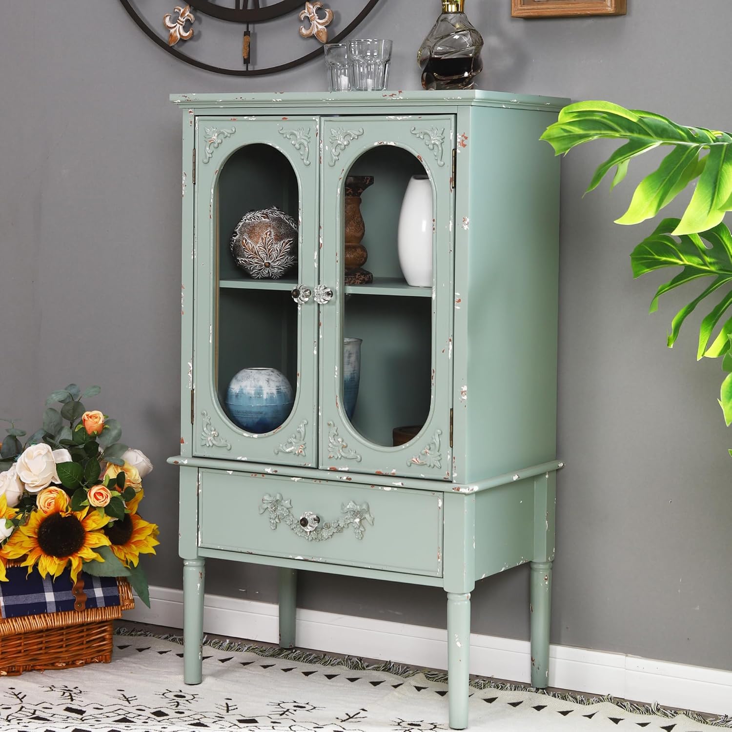 PHI VILLA Armario decorativo con puertas, armario de exhibición para aparador de buffet para sala de estar, gabinete de almacenamiento pequeño