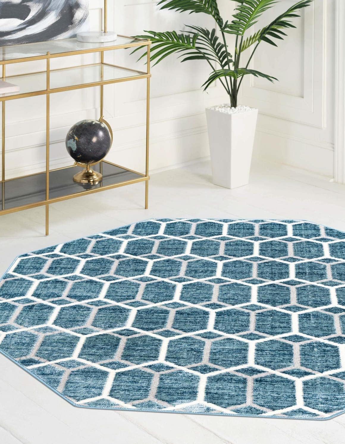 Unique Loom Matrix Trellis Collection – Alfombra de área (octágono de 5 pies 3 pulgadas, azulmarfil)