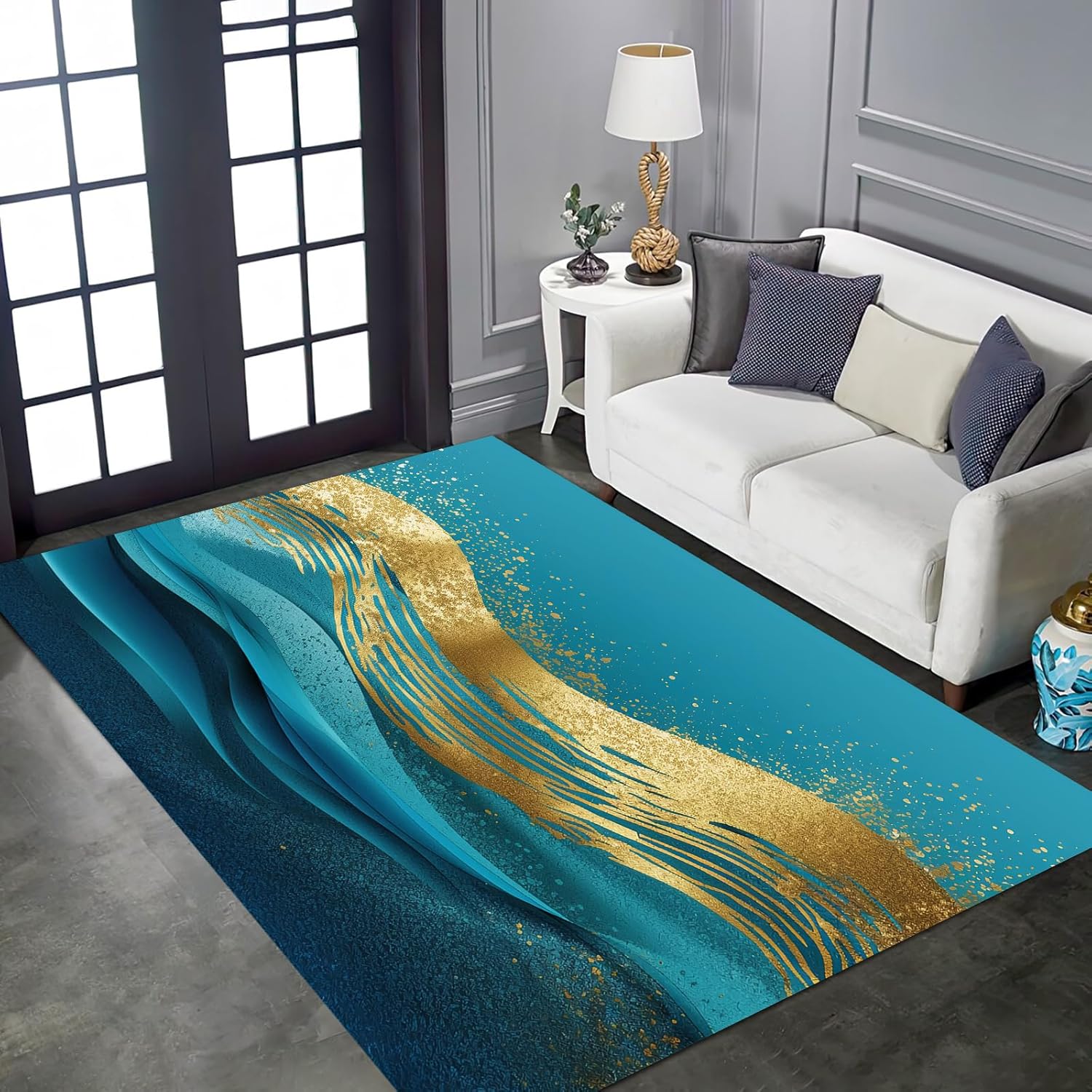 AANVII Geometric Abstract Art Area Rug Indoor Print Carpet Non Slip Kitchen Living Room Bedroom Dining Room