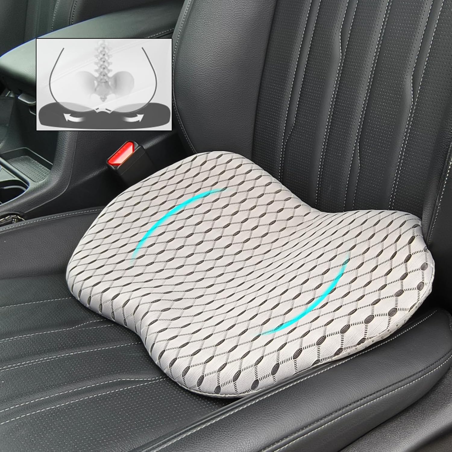 ANSDMO Cojín de espuma viscoelástica para asiento de automóvil, cojín de asiento de automóvil para conductor de asiento de automóvil, alivio del