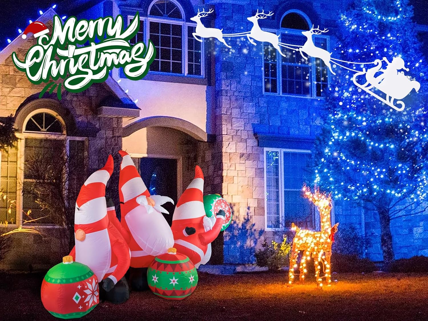 Morejoy Gnomos inflables de Navidad de 6.3 pies  Decoración inflable de Navidad al aire libre  Decoración de Navidad al aire libre con luces LED