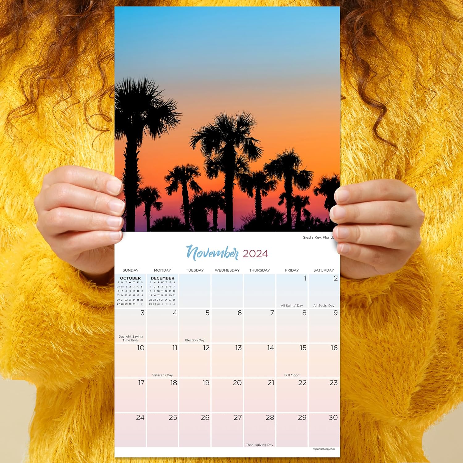 TF PUBLISHING Mini calendario 2024 Sunsets  Rejillas grandes para citas y programación  Calendario mensual vertical de pared 2024  Organización del