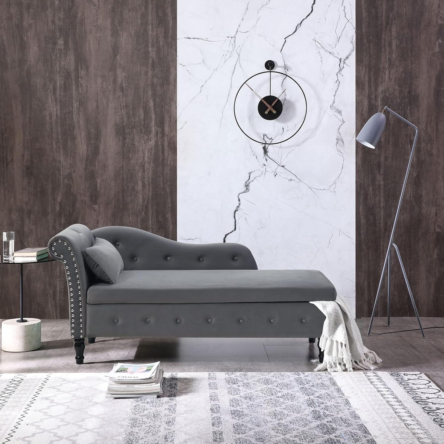 Anwick Chaise Lounge – Silla reclinable tapizada para interiores, moderna y tapizada para sala de estar, dormitorio, sofá cama (gris) (gris +