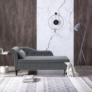 Anwick Chaise Lounge – Silla reclinable tapizada para interiores, moderna y tapizada para sala de estar, dormitorio, sofá cama (gris) (gris + Anwick Chaise Lounge – Silla reclinable tapizada para interiores, moderna y tapizada para sala de estar, dormitorio, sofá cama (gris) (gris +