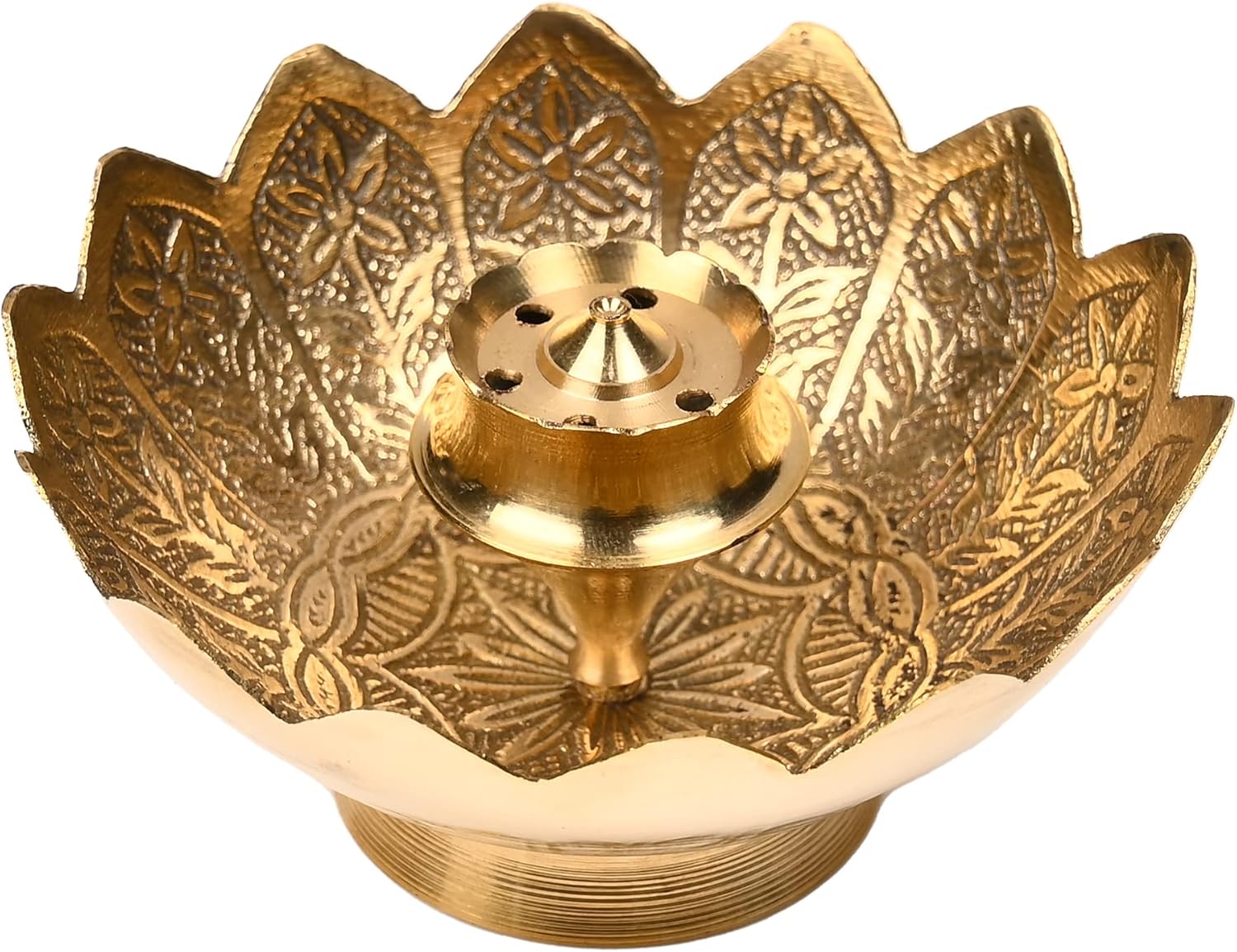 Soporte de incienso de latón, quemador de incienso de palo de loto y soporte de incienso dorado con soporte para agarrador de cenizas, soporte