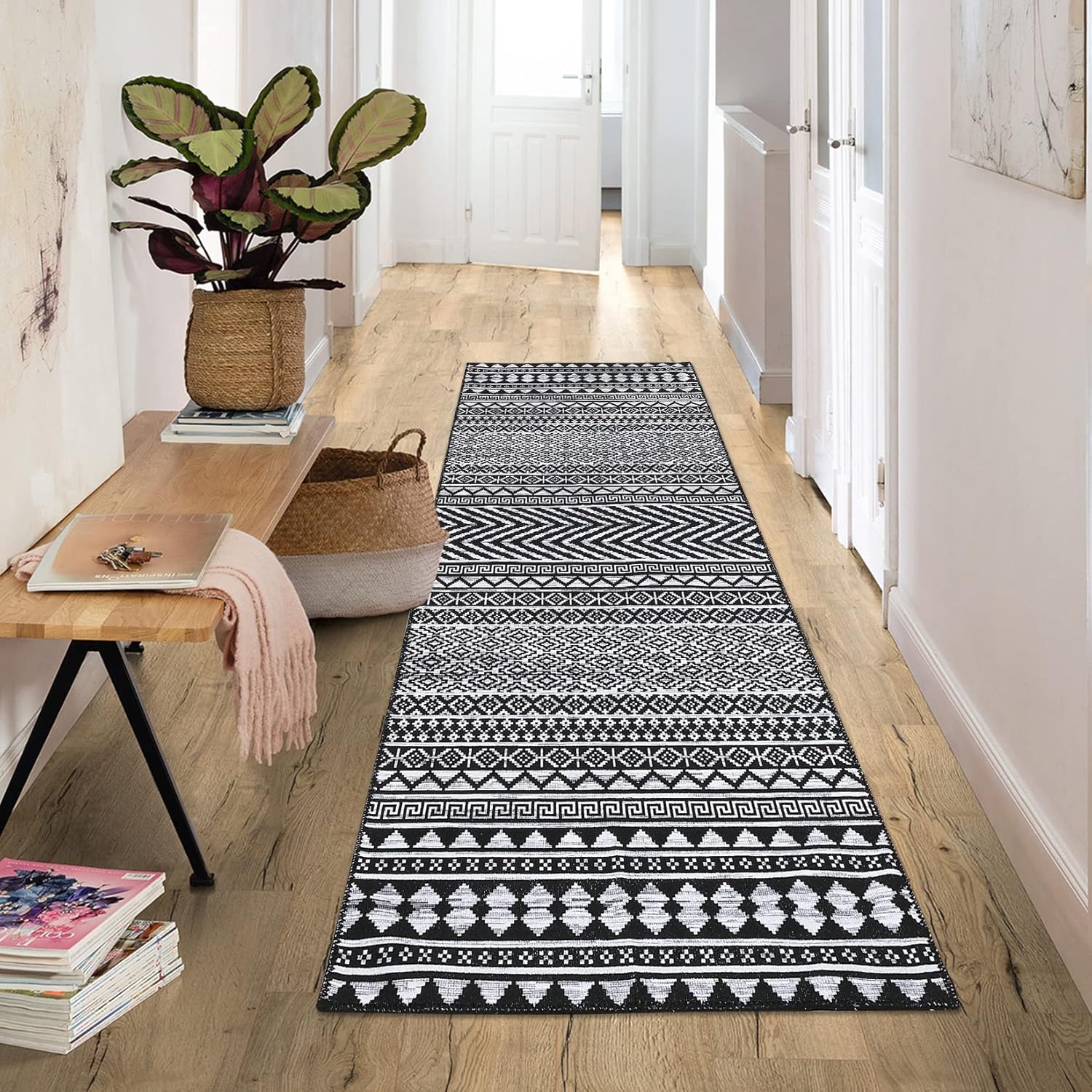 Fashionwu Alfombra de pasillo marroquí que no desprende pelusa, alfombra grande, oriental, envejecida, antigua, para baño, sala de estar, 2 x 10