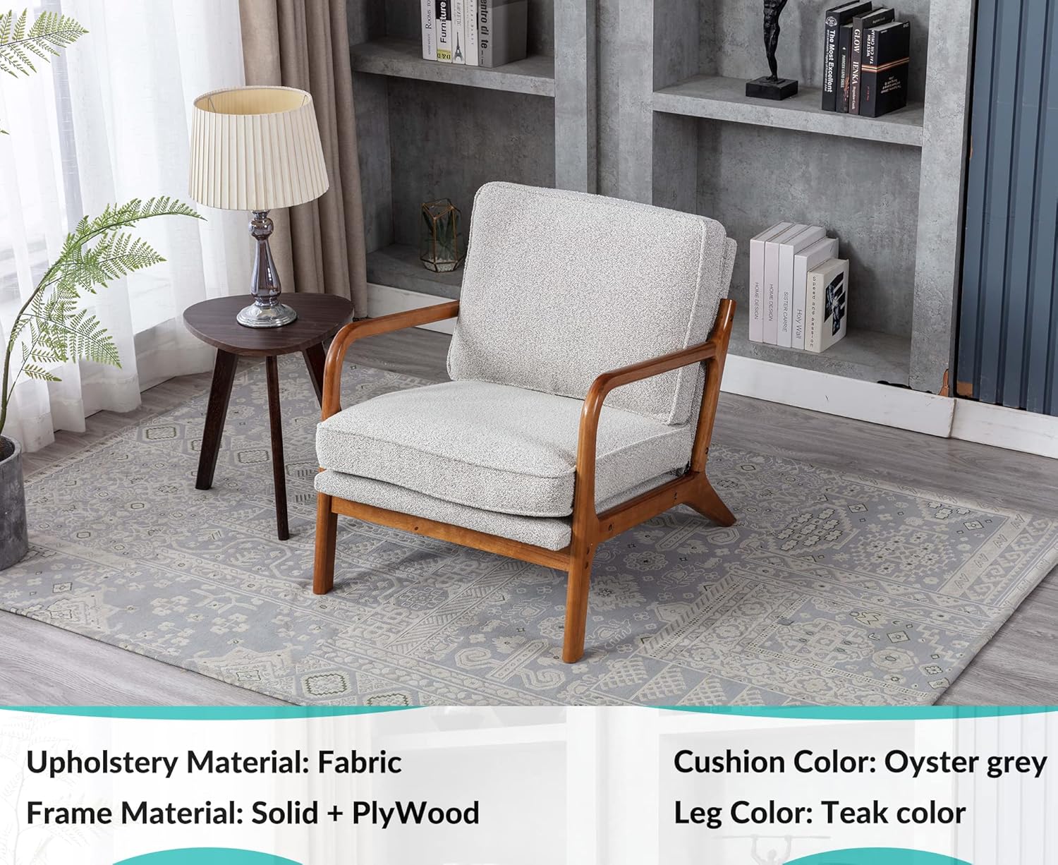 JOYBASE Sillón con brazos, moderna de mediados de siglo, sillón con marco de madera para sala de estar, dormitorio (gris ostra, tela)