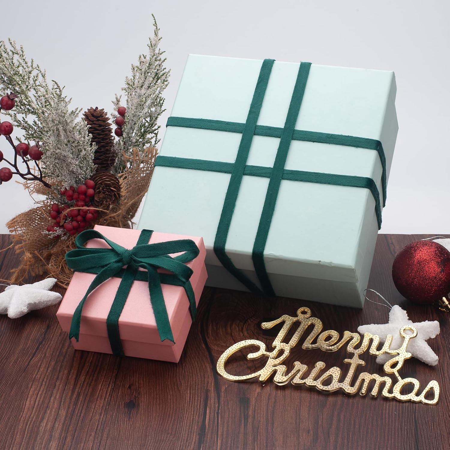 Cinta de terciopelo verde oscuro de doble cara para decoración de árbol de Navidad, envoltura de regalos, 38 pulgadas x 15 yardas en 3 bobinas de