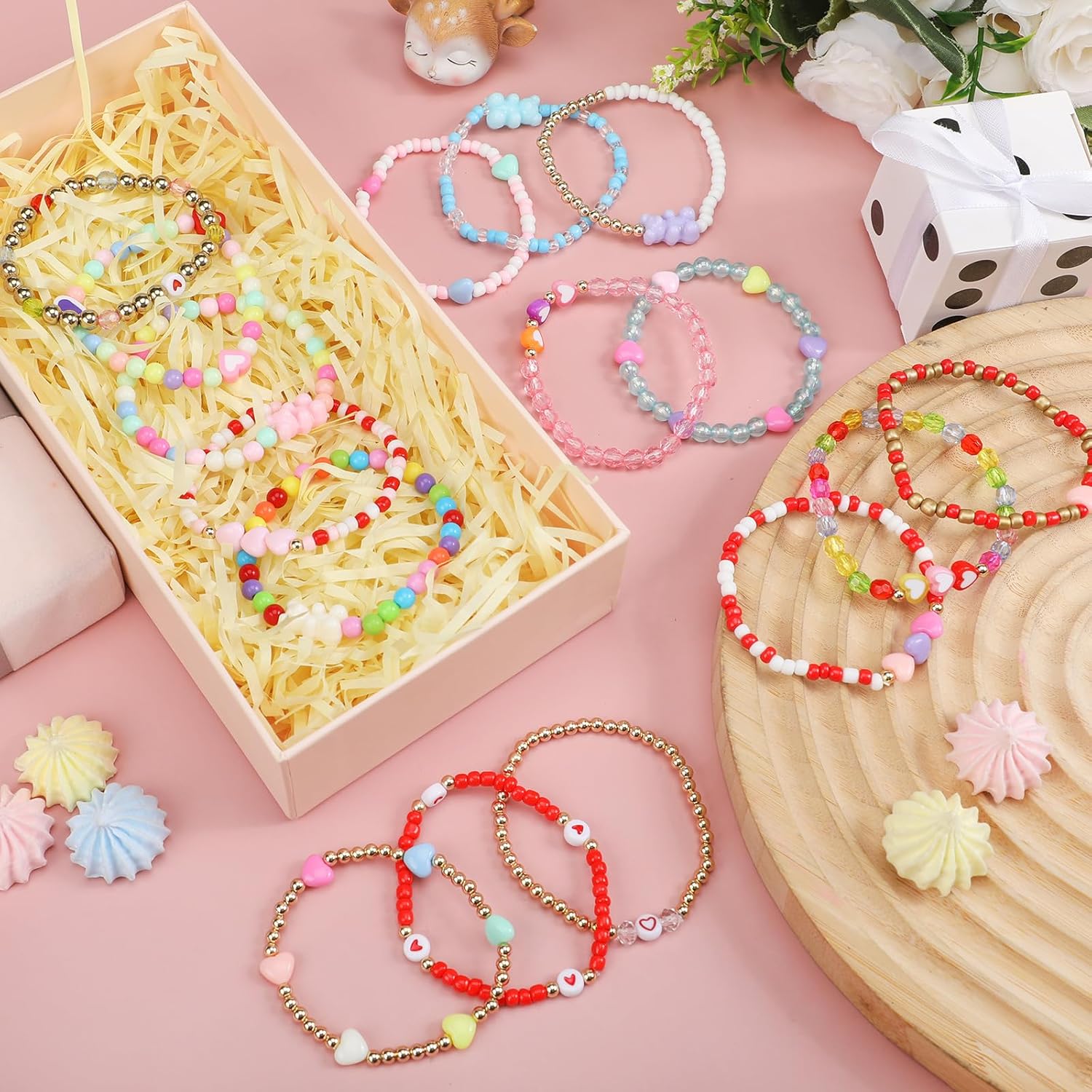 Juego de 48 pulseras de la amistad coloridas para niños, pulseras de cuentas ajustables, lindas pulseras de amistad de princesa, juego de pulseras