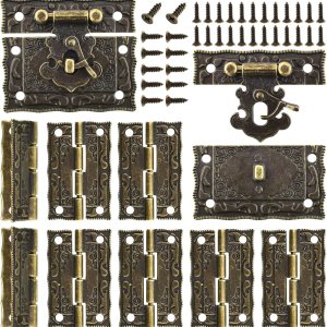 Gancho derecho rectangular antiguo, cerrojo, bisagra grabada en bronce vintage con tornillos a juego para reparación y decoración, cajas de madera, Gancho derecho rectangular antiguo, cerrojo, bisagra grabada en bronce vintage con tornillos a juego para reparación y decoración, cajas de madera,