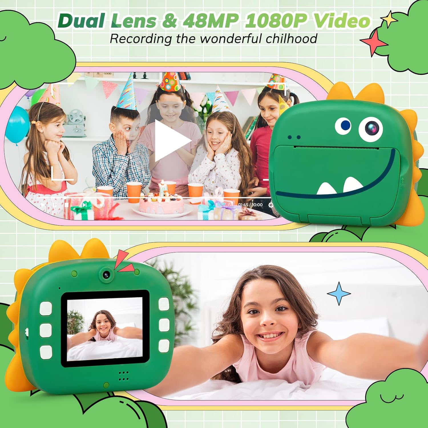 Cámara de impresión instantánea para niños, cámara de video HD con impresión instantánea, conexión WiFi con impresión de álbum móvil, juego de