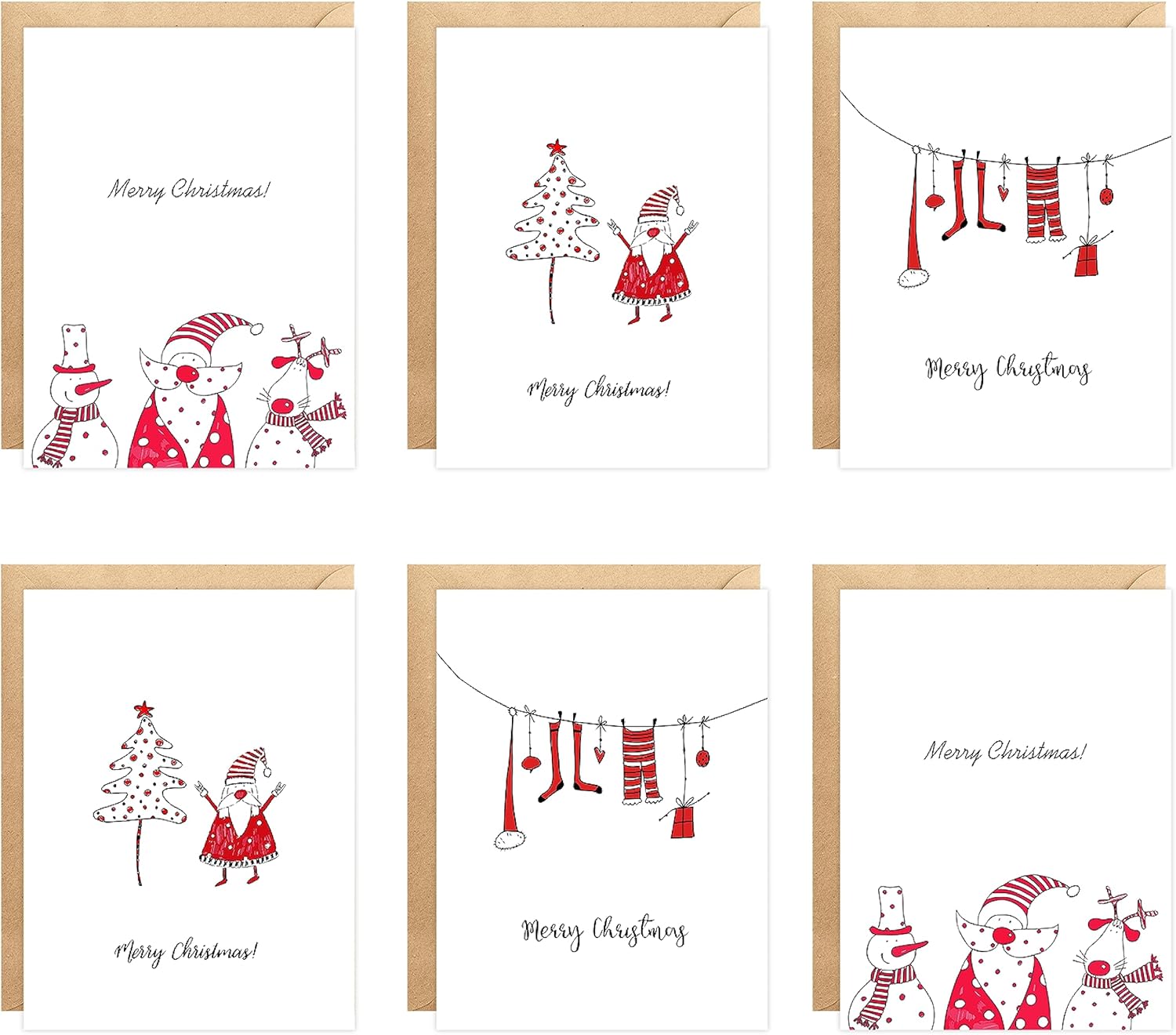 easykart labels Surtido de 24 tarjetas de Navidad con sobres y calcomanías de sellado, 3 diseños temáticos de Papá Noel, 5.75 x 4.25 pulgadas para