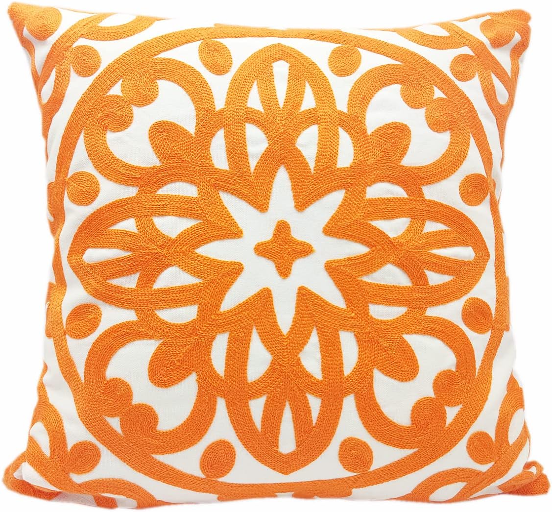 Funda de almohada decorativa bordada de 20 x 20 pulgadas, patrón de mandala bohemio moderno y grueso, lona de algodón duradera suave funda de cojín