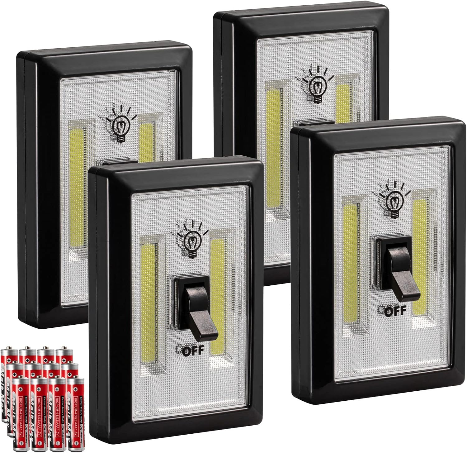 Interruptor de luz nocturna LED, 12 baterías en total incluidas, interruptor LED COB inalámbrico de 200 lúmenes, debajo del gabinete, estante,