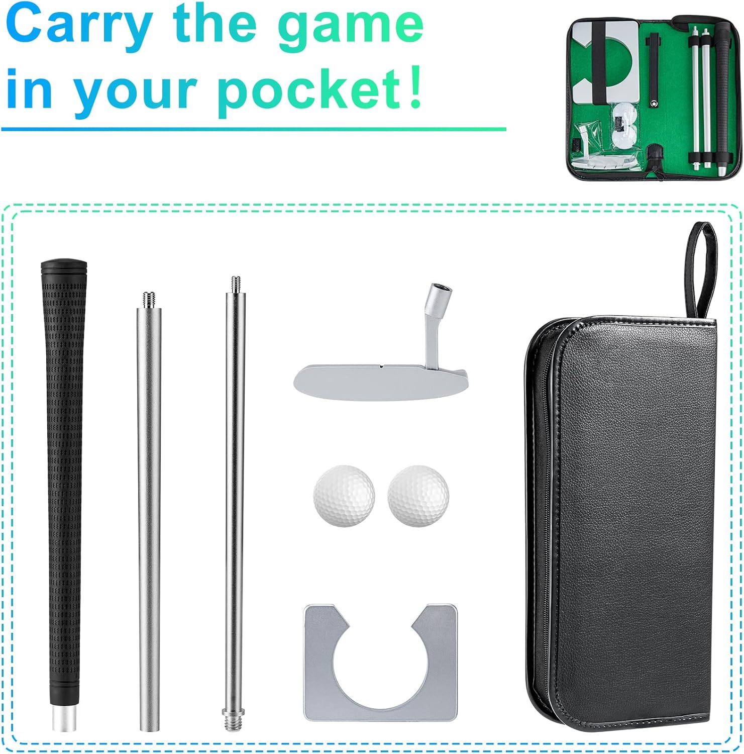 Mini juego de golf para interior Putting Green – Juego de putterball con putter para ir al baño, cortador de agujeros de golf y taza de putt. Kit de