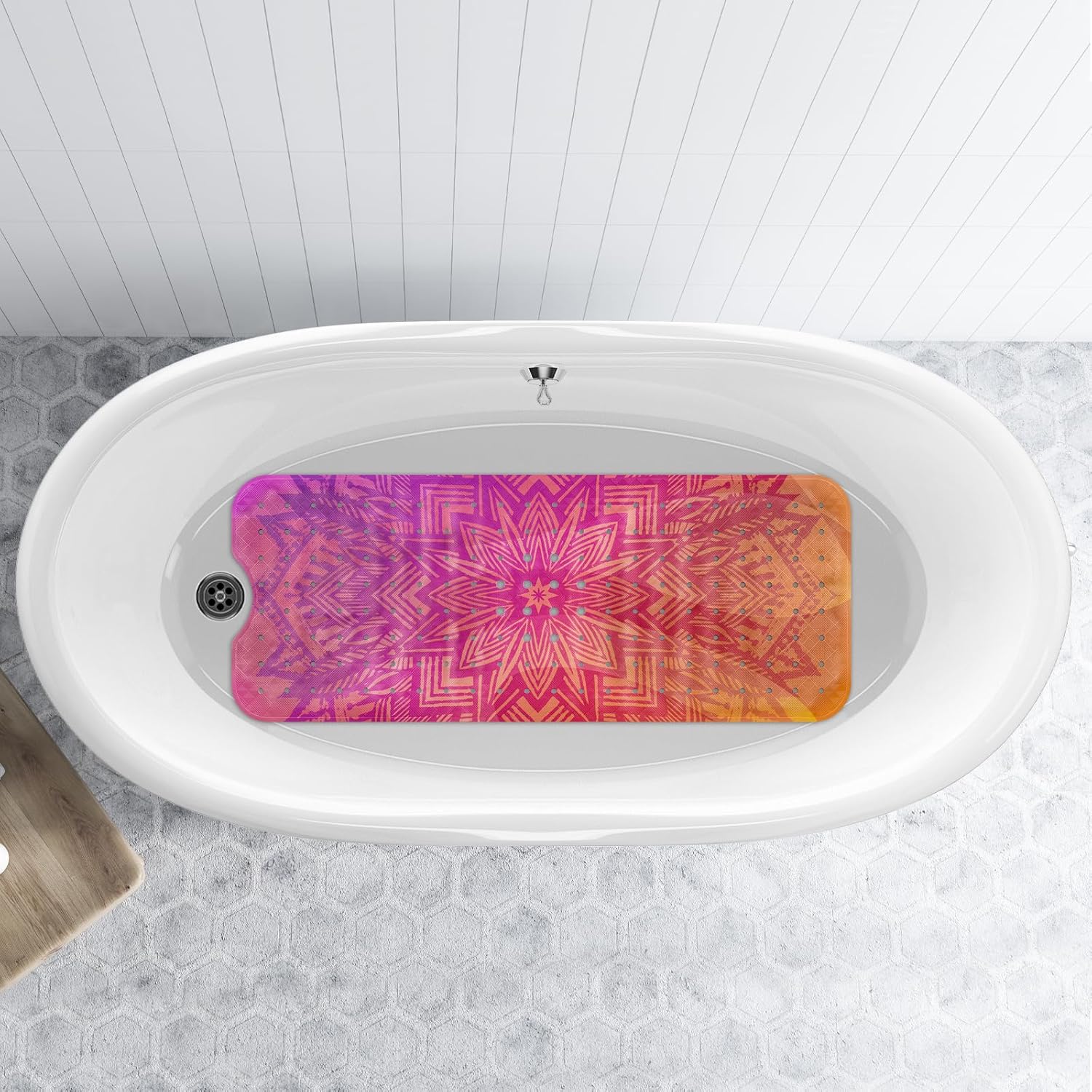 Reetual Alfombra de baño antideslizante para baño. Alfombra de baño colorida única. Alfombra de baño extra larga de 40 x 16 pulgadas para bañera con