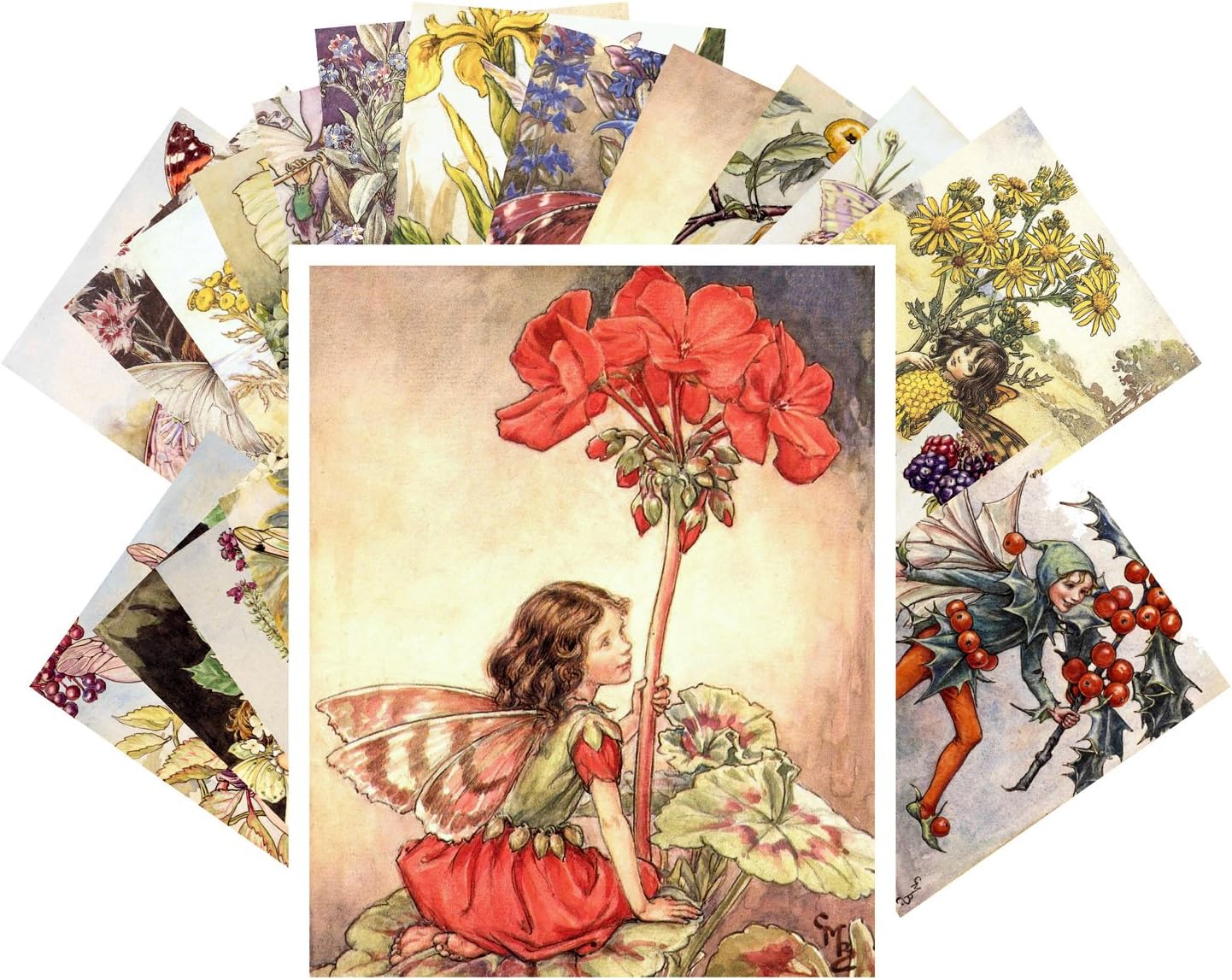 PIXILUV Postales Vintage 24 pcs Flor Hada Vintage Ilustraciones