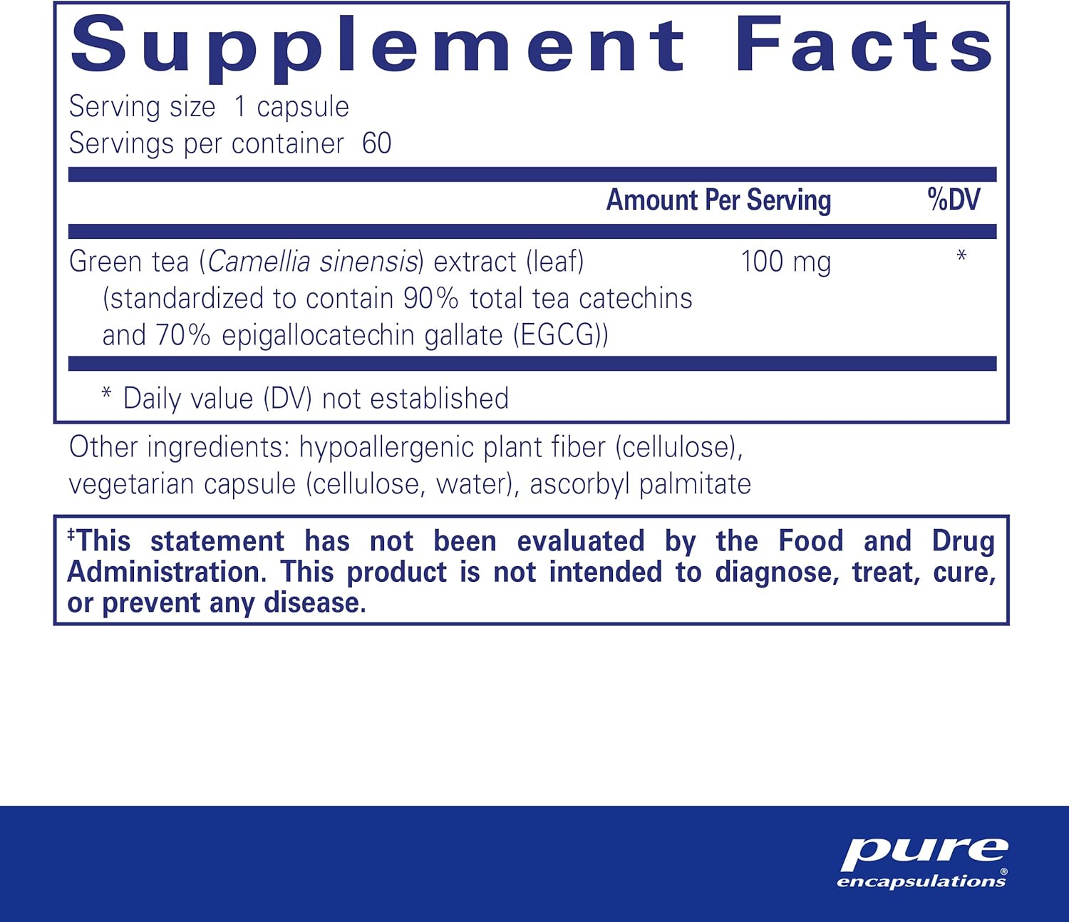 Pure Encapsulations Extracto de té verde (descafeinado)  Soporte antioxidante hipoalergénico para todas las células del cuerpo*  60 cápsulas
