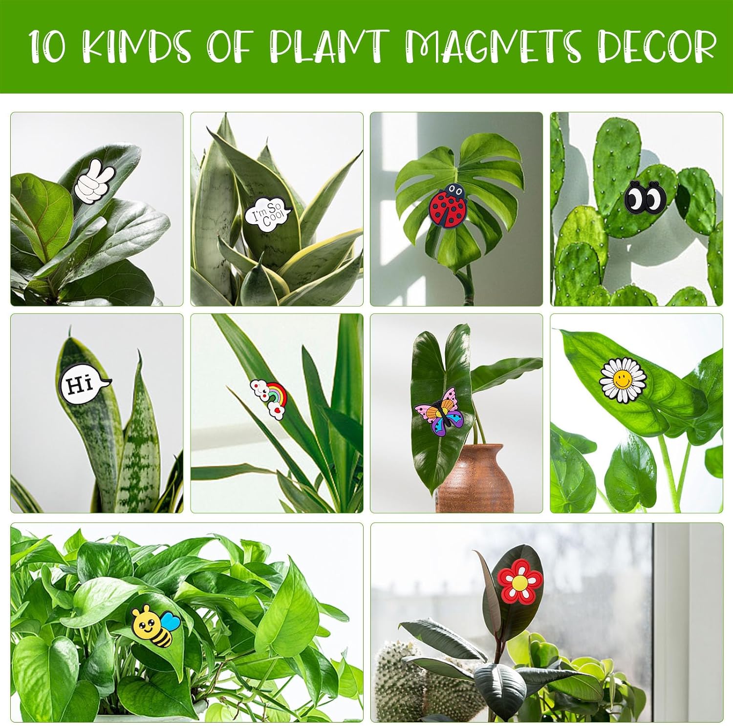 10 imanes para plantas en maceta, ojos magnéticos, abejas, arco iris, decoración facial para plantas, regalo divertido para amantes de las plantas,